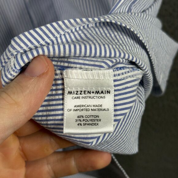 Mizzen+Main Shirt Mens Medium Blue Short Sleeve Button Down Trim Fit Stretch - Picture 6 of 13